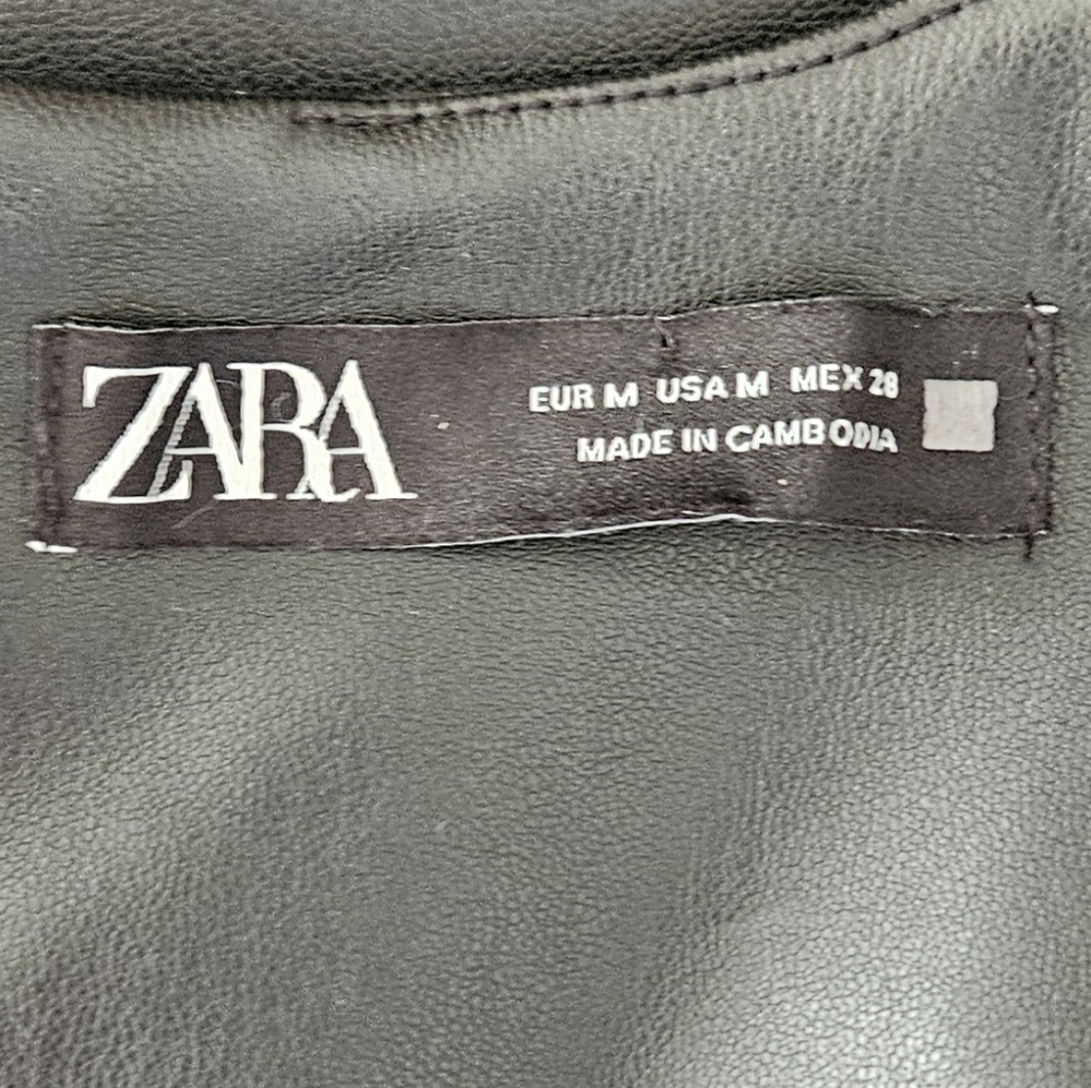 ZARA Black Leather Puff Sleeve Mini Dress Stretch Size Medium - Picture 11 of 13